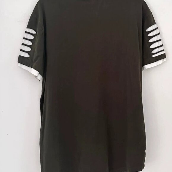 Switch Remarks Men's XL Olive Green Stripe T-Shirt Zipper Pocket Streetwear Tee - Picture 4 of 4